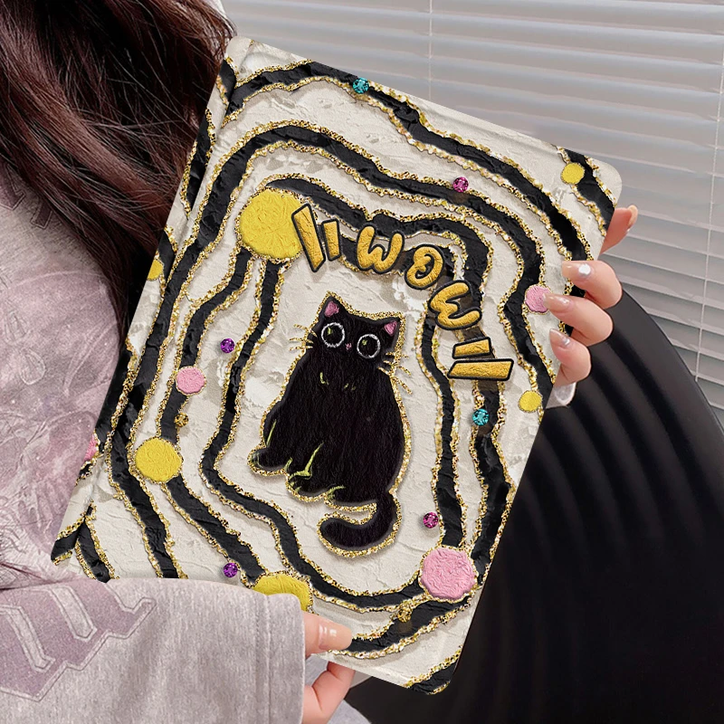 油画喵ipadair7保护套ipad11新款平板壳mini6带笔槽air防摔高级感