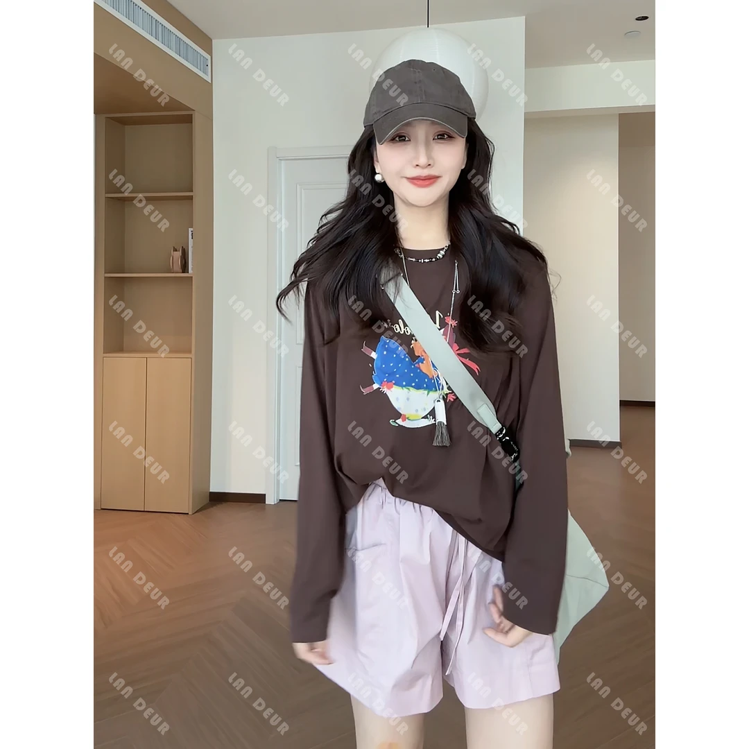 【曲奇少女】烧毁感薄中长款T恤卡通印花字母宽松透气上衣女