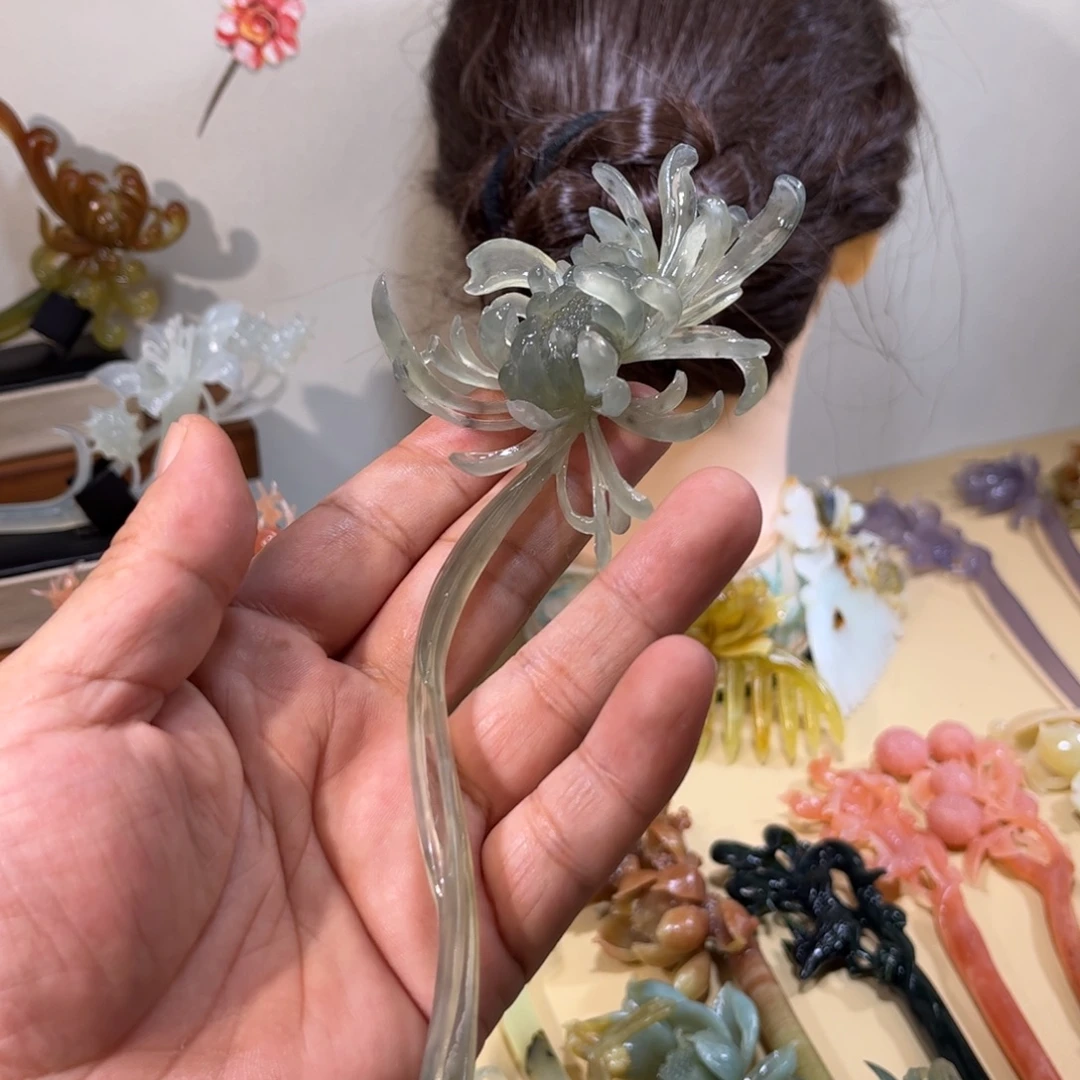 居***安蛇纹石玉合金发簪