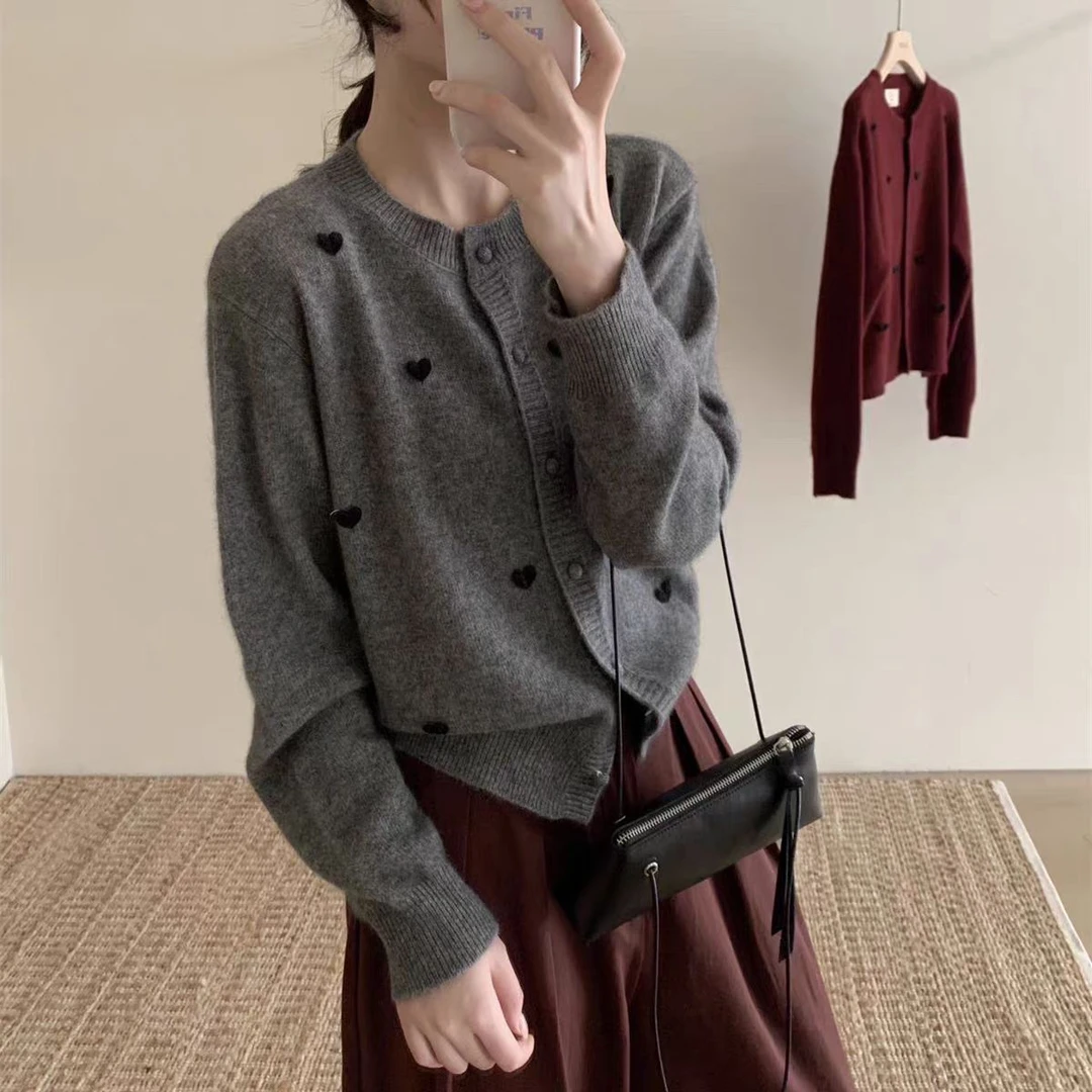 【立体爱心】女毛针织衫开衫时尚韩版秋冬长袖秋季针织爱心圆领7003