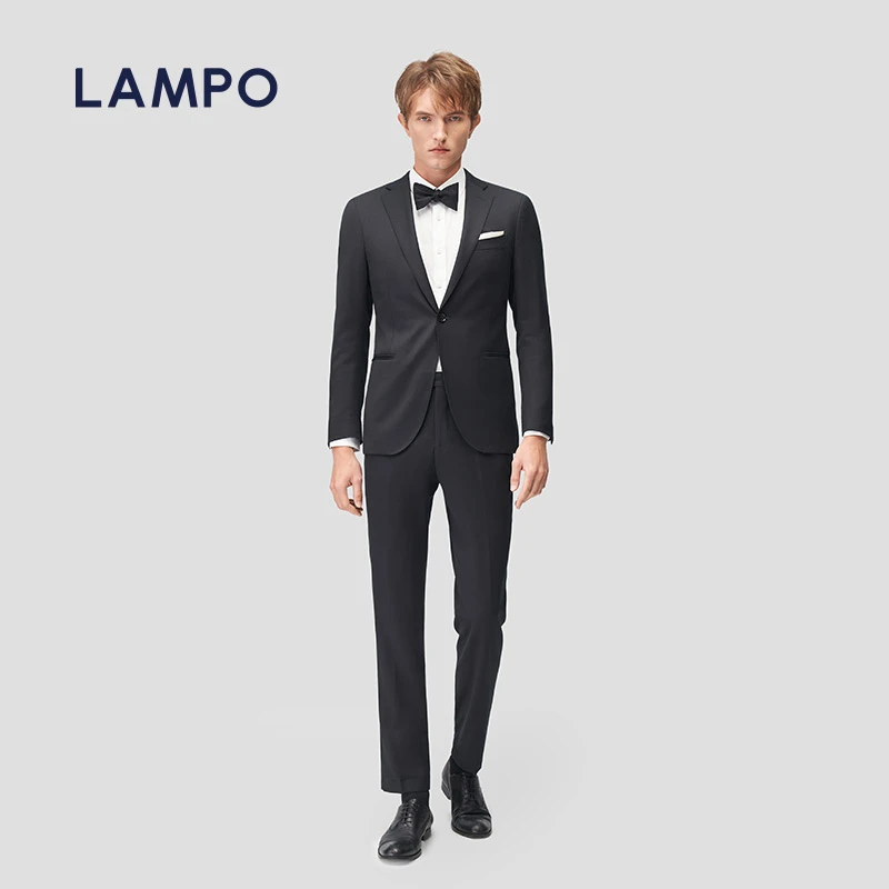 LAMPO/蓝豹【特惠】男士黑色修身商务西服上衣时尚西装100%绵羊毛