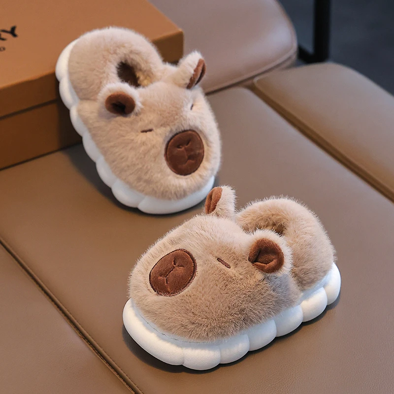 卡皮巴拉儿童包跟棉鞋冬季男童女童保暖防滑家居加绒加厚卡通棉拖