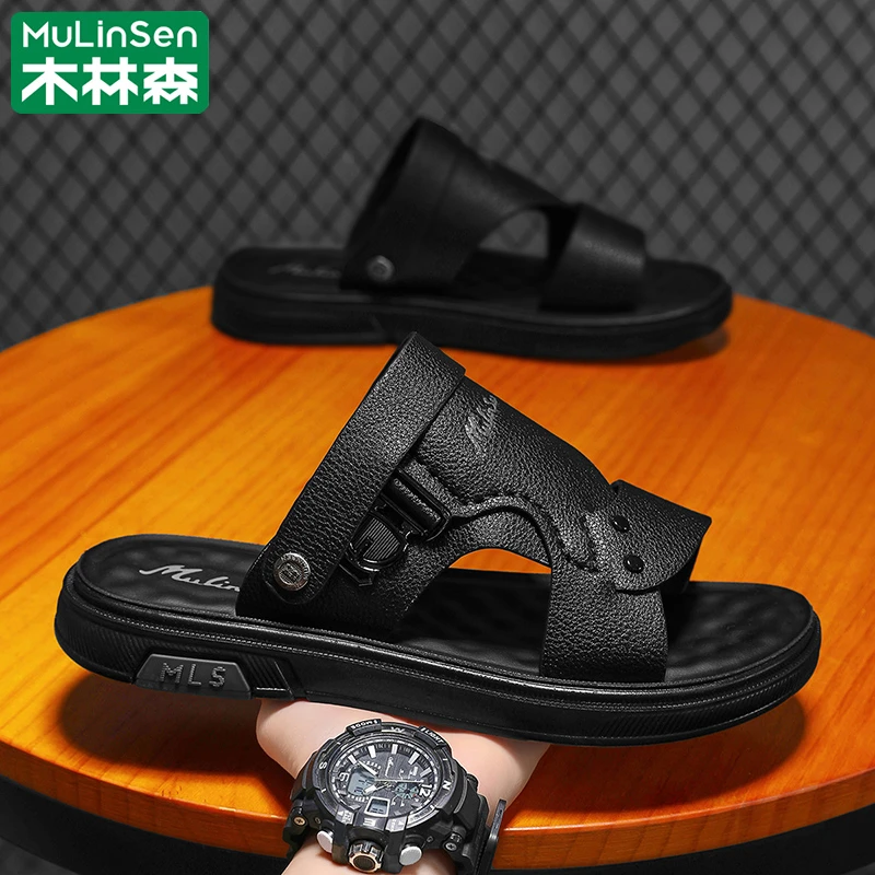 木林森凉拖男款2025新款夏季外穿防滑软底沙滩鞋男开车休闲皮凉鞋