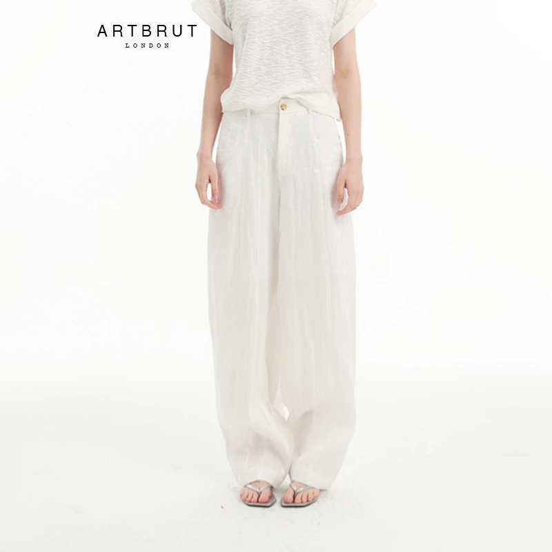 artbrut(ART)全亚麻利落剪裁夏季西装裤自然色2023ARK-1