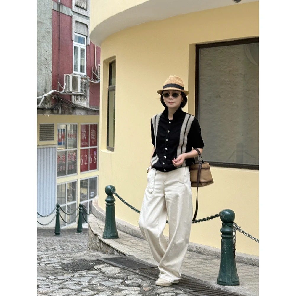 SHIIEELL气质拼色条纹针织衫Z0T61