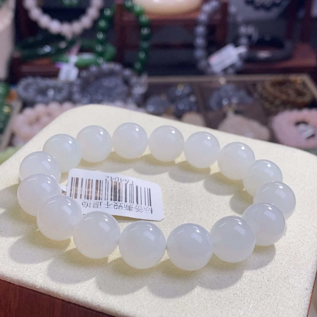 和田玉精品新疆羊脂白玉高冰老矿料手串12m未镶嵌晚*…