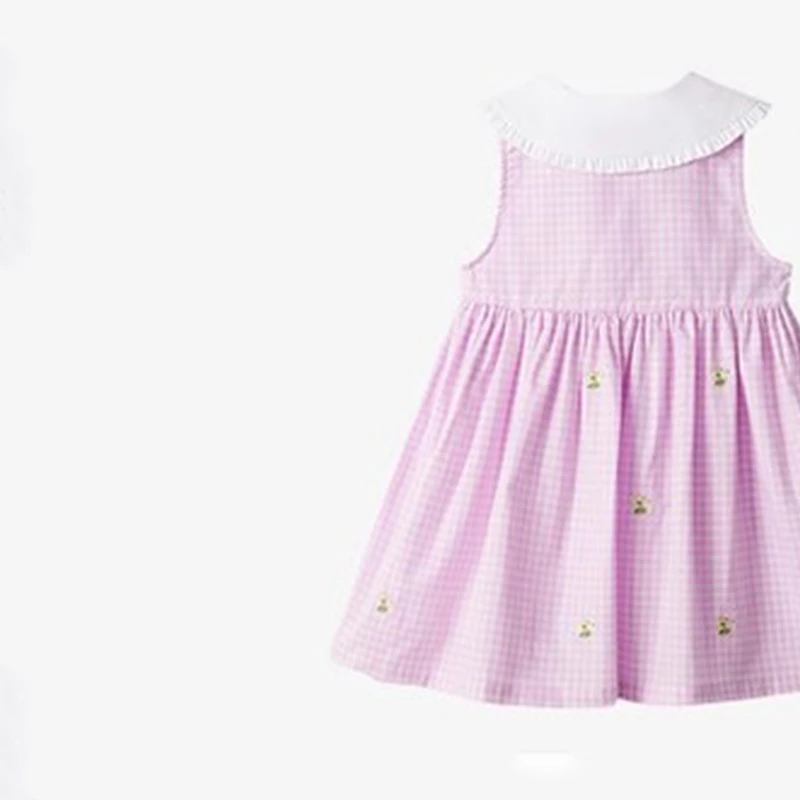 【粉格熊】Z102夏季女童A字裙儿童连衣裙绣花格子背心裙