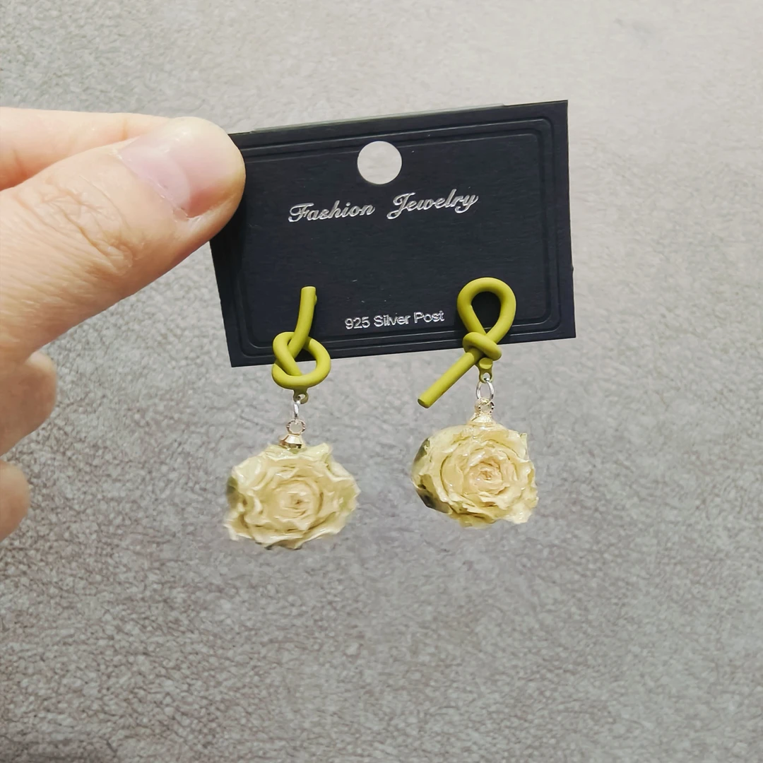 266鲜花手工制作独家diy真花玫瑰干花胶花耳钩耳钉耳饰