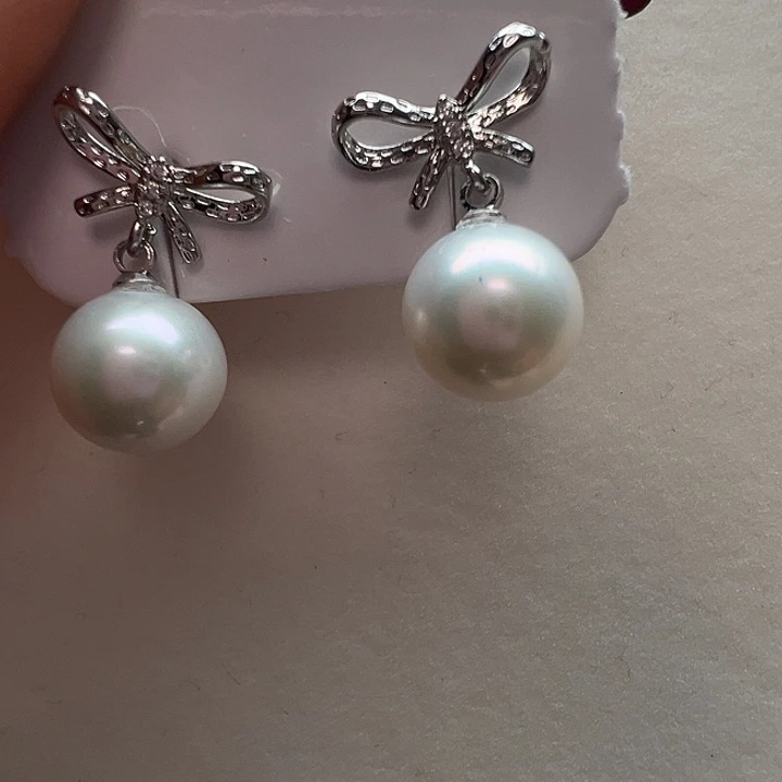 银S925镶嵌耳饰淡水珍珠