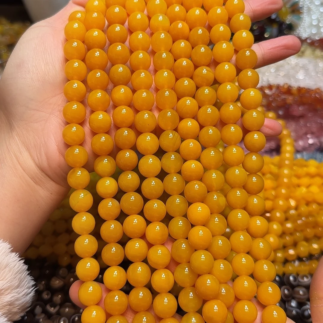 玛瑙/玉髓合金珠宝半成品12mm满肉蜜蜡黄玛瑙一条