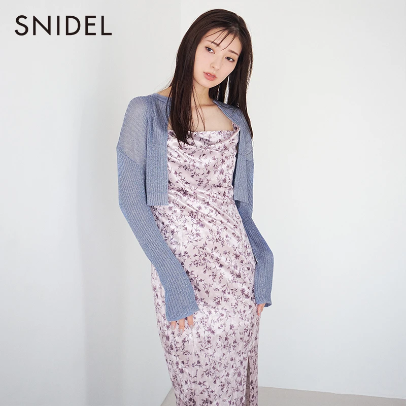 【粉丝专属】SNIDEL时尚轻薄透视短印花罗纹针织开衫SWNT234197