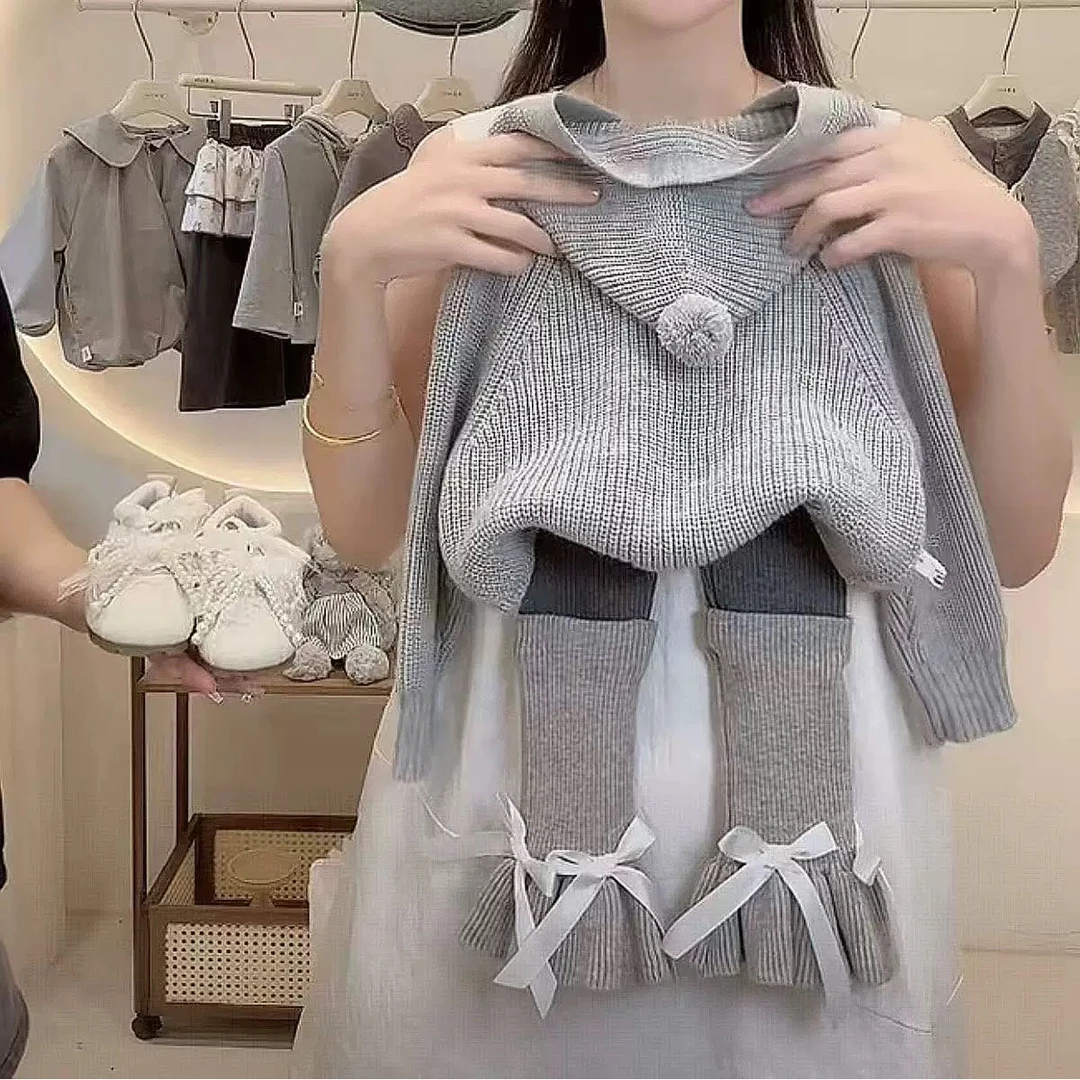 休闲风连帽针织套装厚款毛衣韩版童装洋气秋冬装宝宝儿童女童小童