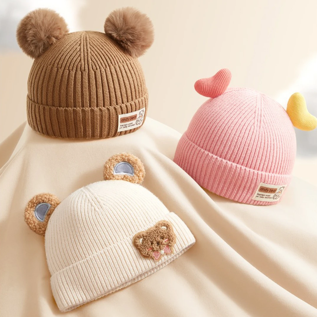 宝宝帽子秋季冬款婴儿护囟门帽宝宝保暖毛线无骨帽子护耳针织童帽