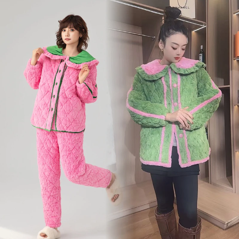 【原创轻奢】新款女士时尚睡袍中长款睡衣三层加绒加厚冬季保暖