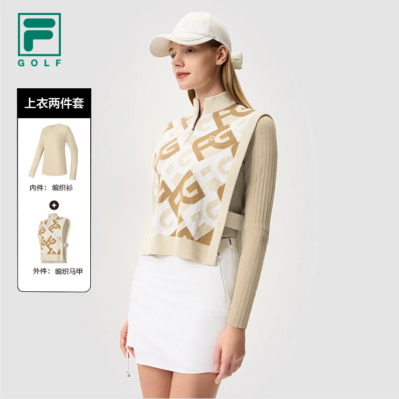 Fila/斐乐2025年春季新款女户外运动休闲编织衫两件套A11W515405F