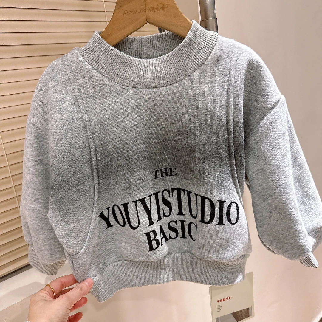 M1-3。77830橘子冬款一体绒男童时尚潮流扎染卫衣