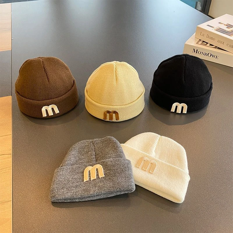 帽子秋冬季婴幼儿毛线帽婴儿针织字母瓜皮帽韩版宝宝洋气胎帽X