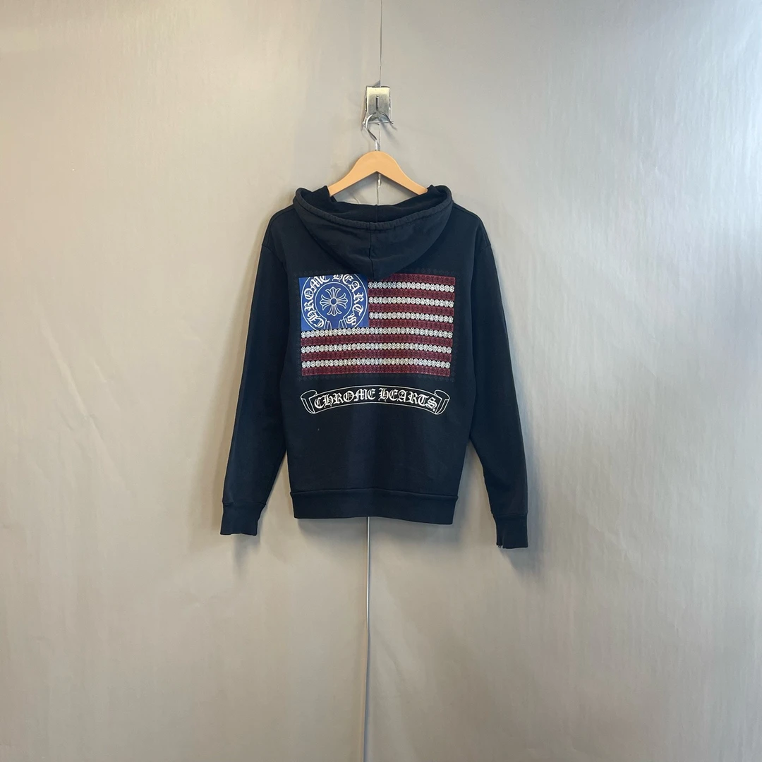 90新 Chrome Hearts/克罗心 后背梵文国旗logo黑色帽衫s码  #8790