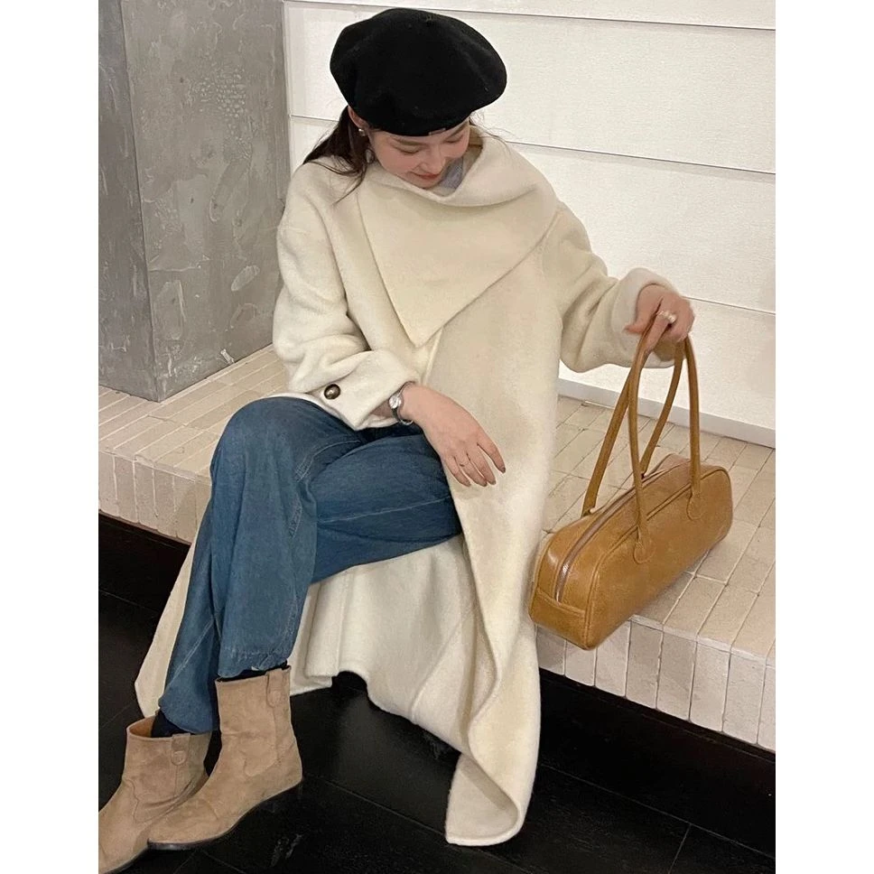 KIKI严选：757-AW家欧洲站南油围脖可拆卸千金感双面毛大衣外套