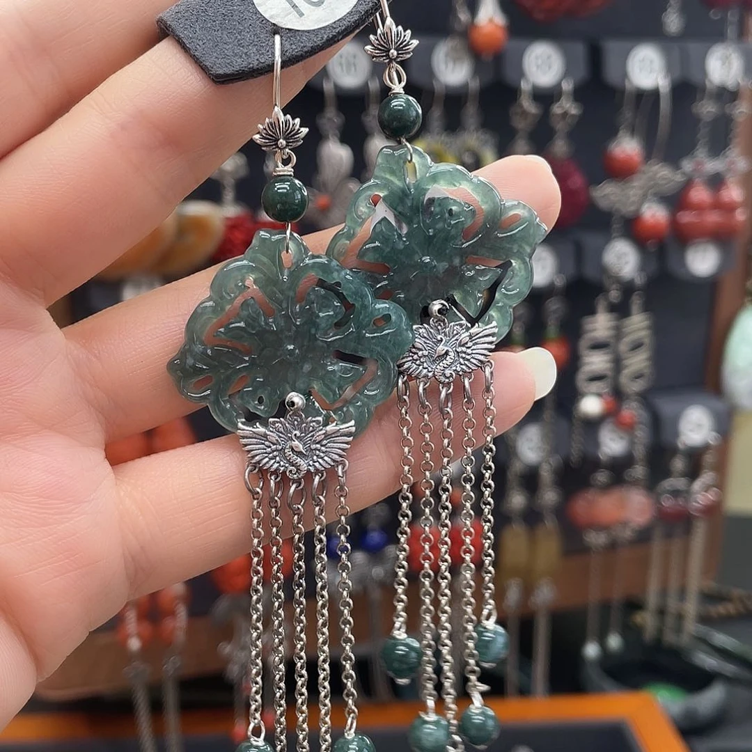 翡翠耳饰银S925镶嵌乐*✨500fhjjhhh