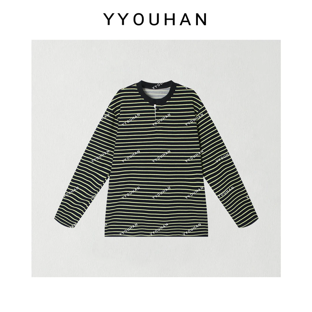月月不吃鱼2025春款小众设计极简休闲百搭黑青条纹上衣 2503C1286