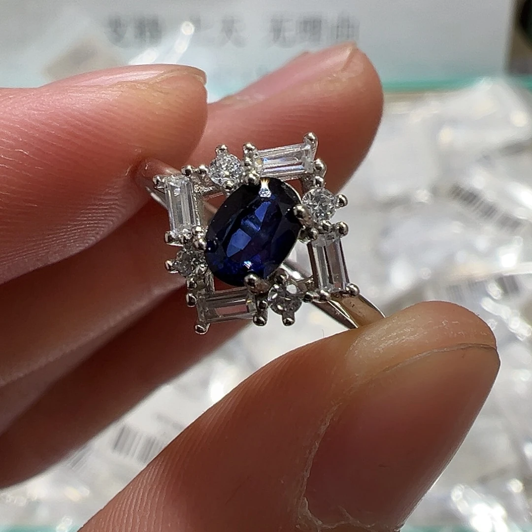 戒指蓝宝石银S925镶嵌wy119