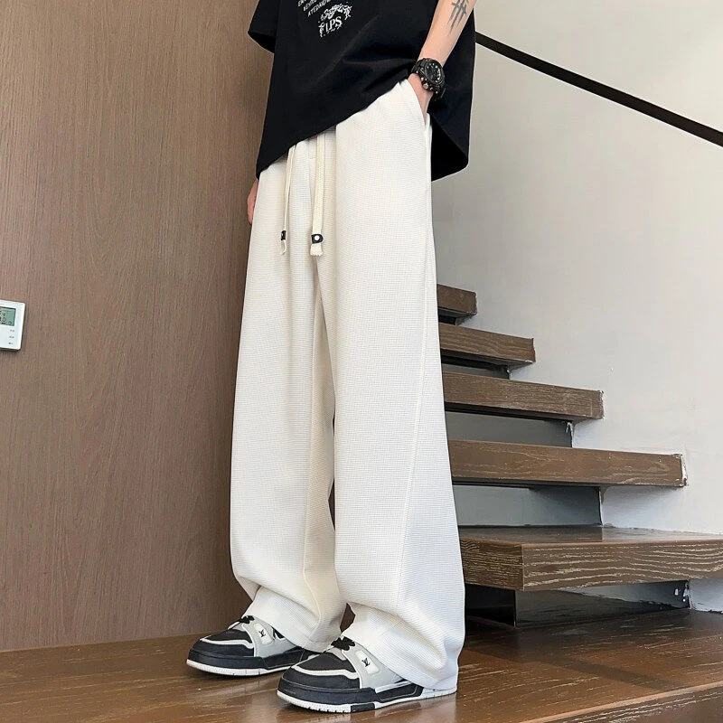 美式撞色拼接休闲裤子春季男生宽松阔腿裤垂感直筒运动休闲长裤