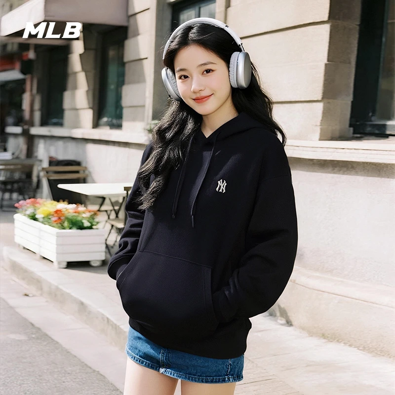 MLB官方流光风纯色小LOGO潮流运动休闲连帽卫衣25夏季新款HDB01