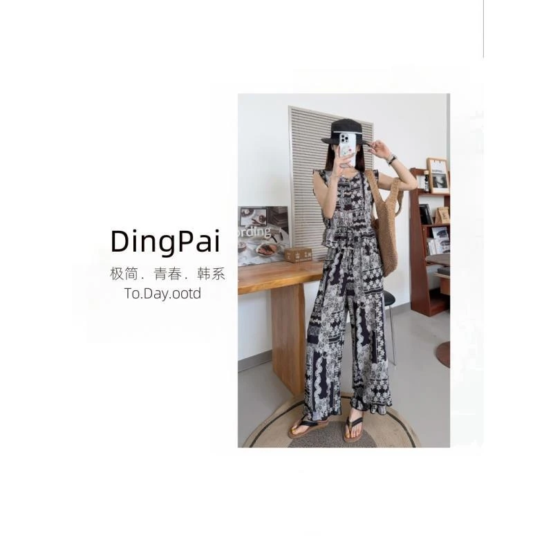 NXH-[时尚百搭]2025夏季新款系扣时尚百搭棉绸套装GL-FC6272