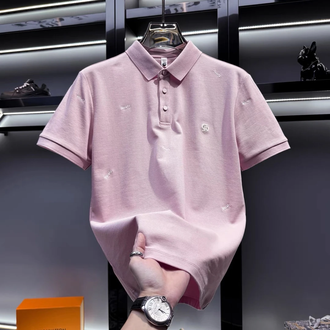 欧洲站男士高端刺绣短袖polo衫潮牌修身2025新款夏季翻领t恤上衣