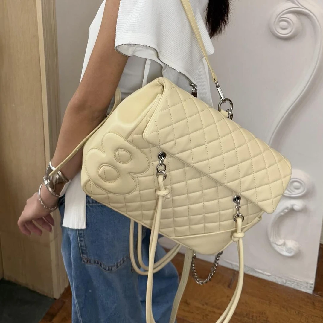 小众设计菱格单肩包2025新款简约休闲双肩包早八通勤大容量托特包