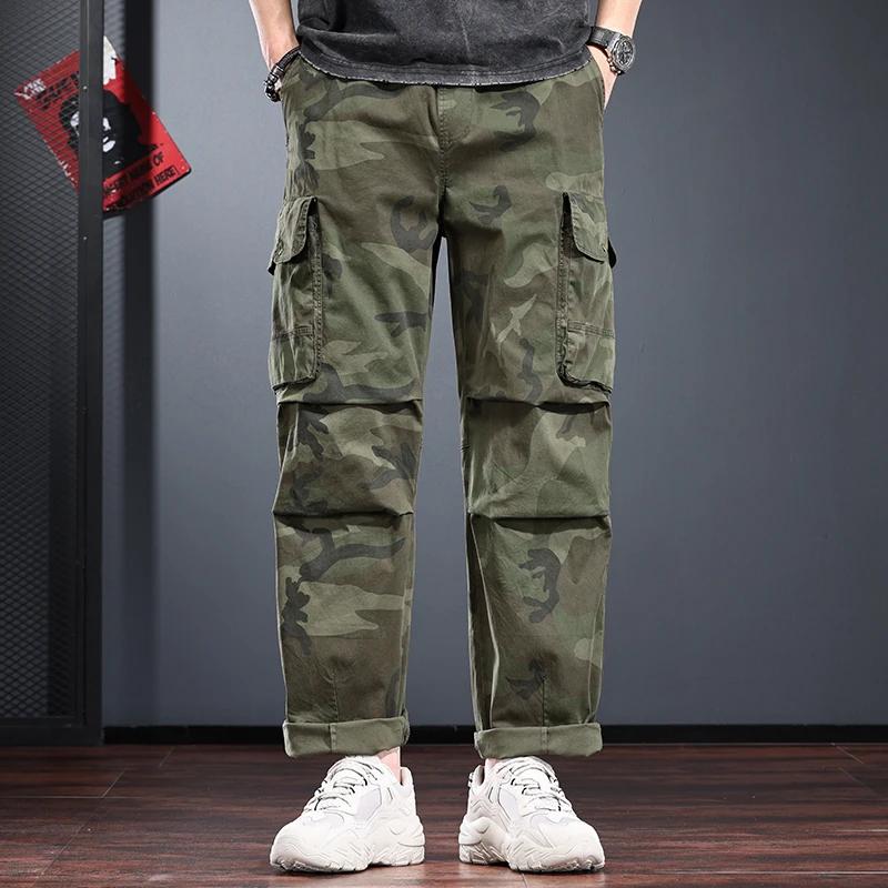 春季新款迷彩工装裤男直筒宽松阔腿裤潮牌痞帅高级感美式休闲长裤