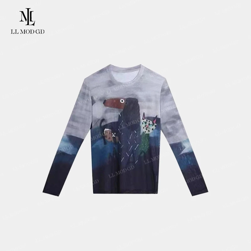 涂鸦艺术  印染工艺长袖针织衫春夏圆领休闲百搭上衣