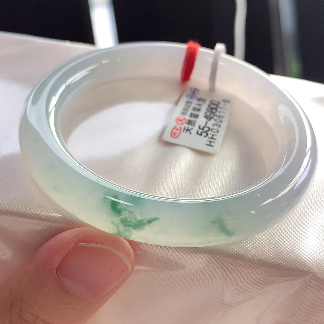 未镶嵌手镯翡翠55-56圈口冰条飘花清新淡雅强推4号