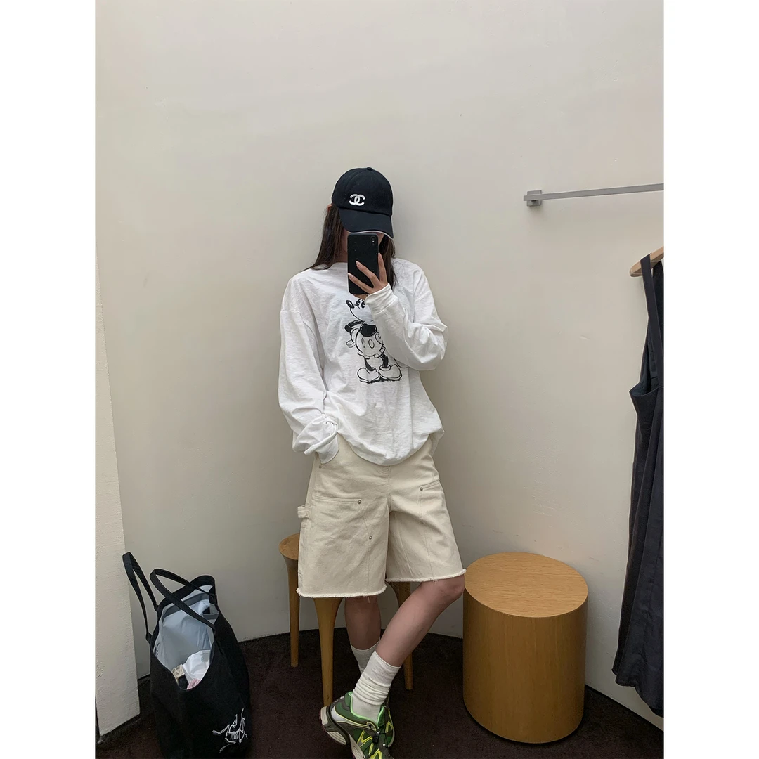 DYANGJUN [【淡人画布】夏季新品原胚色水洗工装五分裤