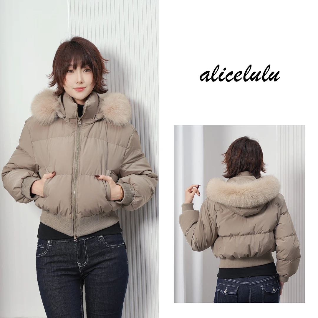 2alicelulu '芬兰雪境' 狐狸毛领白鸭绒短款羽绒服S1035783Tr