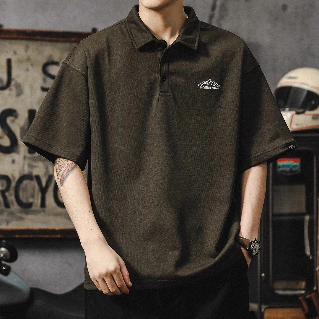 Salodac美式纯色刺绣翻领POLO衫男夏季重磅潮流休闲短袖半袖上衣