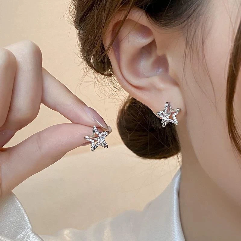 足银耳饰 S999纯银星星锆石耳环星光闪闪ins耳钉简约超精致轻奢女