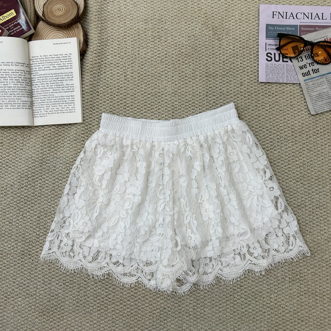 2025夏季新款做旧休闲蕾丝提花短裤1709