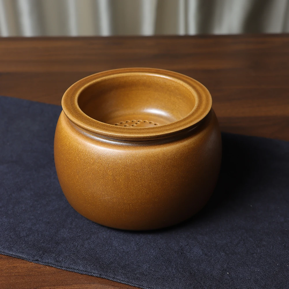 酱釉建水.6502.中式复古黄金色结晶高装陶瓷茶器.SL