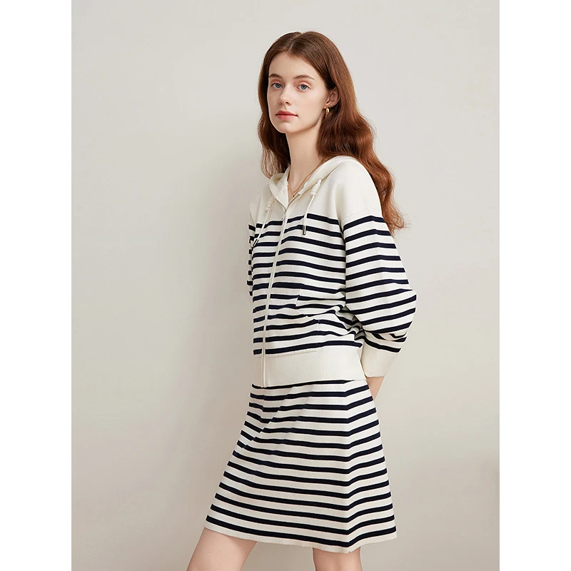 Goodland美地2025春季新款撞色条纹毛针织衫LC35106480