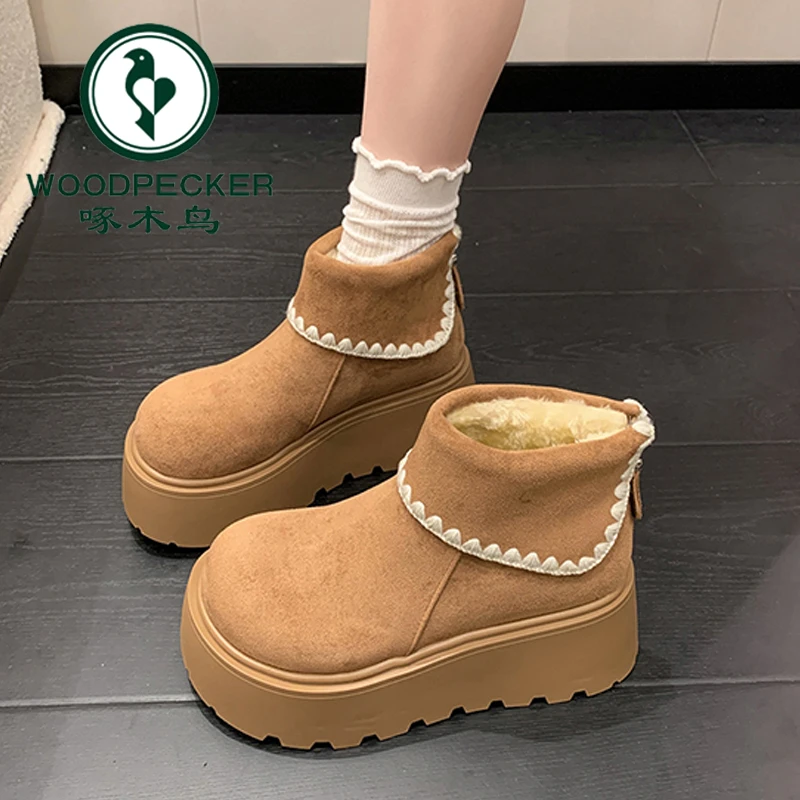 啄木鸟小个子增高马丁靴女2025秋季新款显瘦白色厚底阔腿裤必备鞋