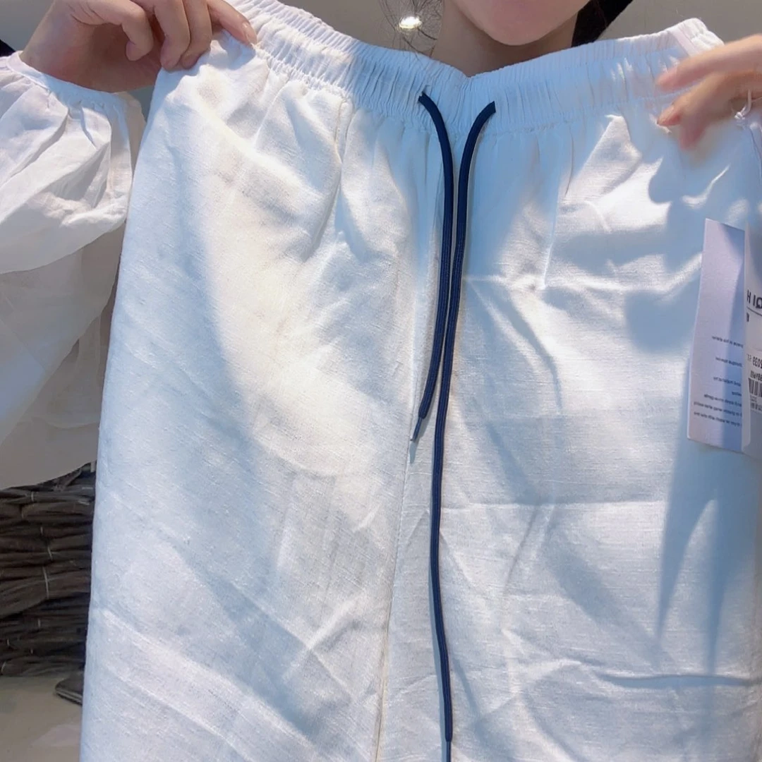 白色棉麻裤子676767