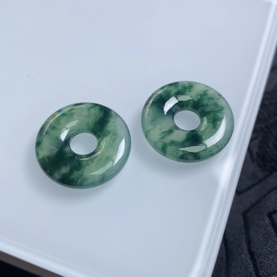 翡翠未镶嵌耳饰飘蓝花甜甜圈