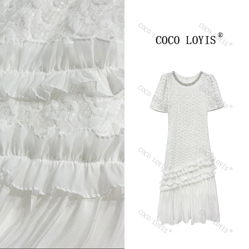 连衣裙裙子显瘦气质时尚夏季法式泡泡袖女装蕾丝25041502