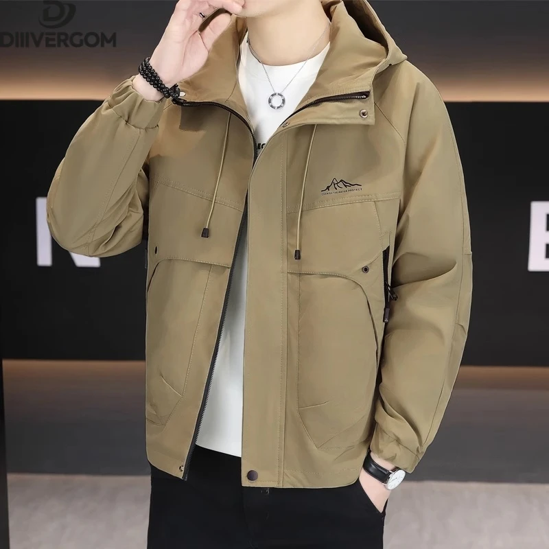 2025新款冲锋衣外套男士春秋季宽松连帽休闲夹克男款工装上衣服男