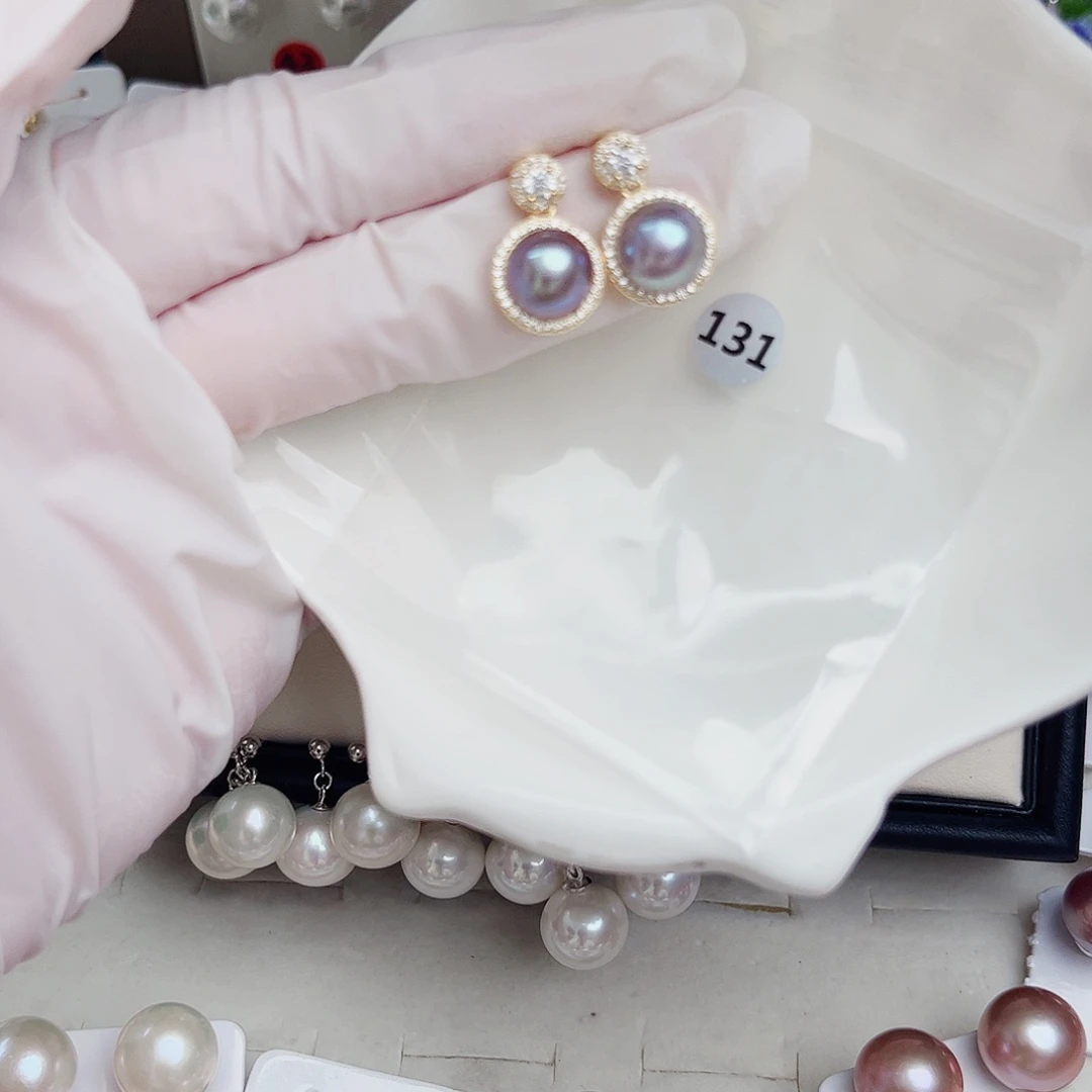 银S925镶嵌淡水珍珠耳饰