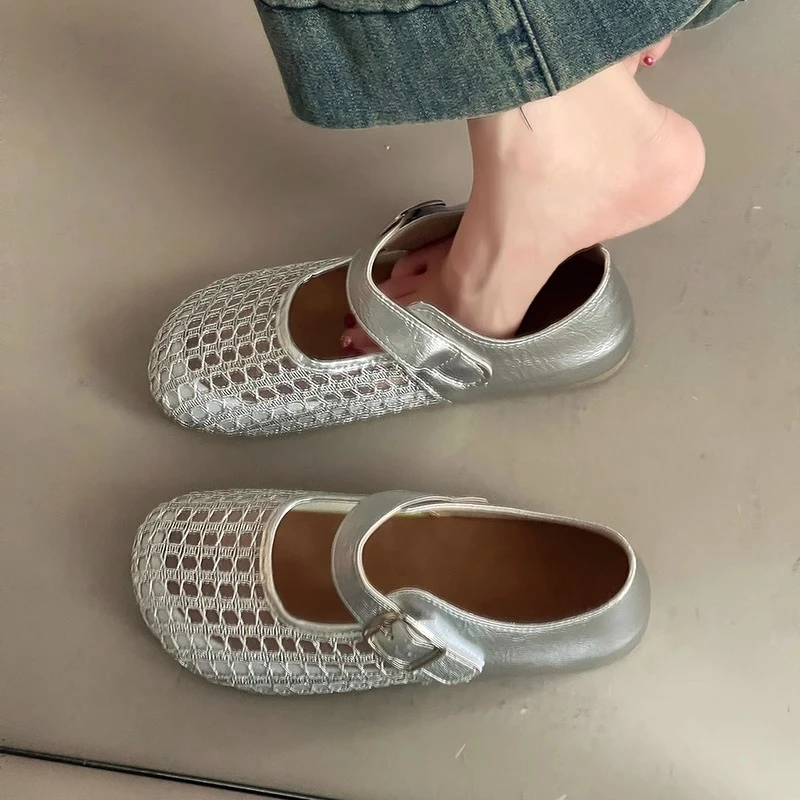 时尚复古百搭镂空编织渔网鞋女士2025夏季新款内增高软底凉鞋单鞋