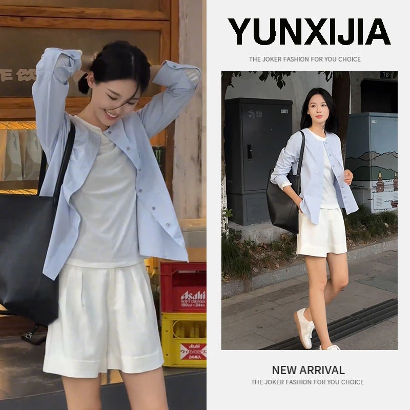 2025早秋一整套时尚简约气质百搭设计感宽松上衣开衫短裤两件套