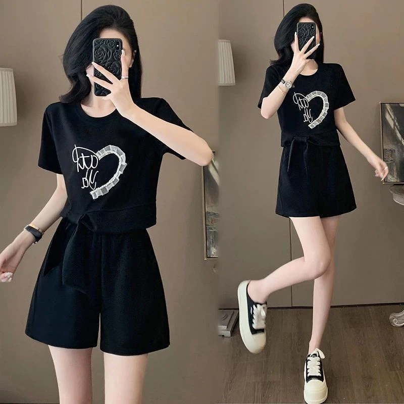 时尚休闲夏季套装2025新款宽松显瘦休闲洋气减龄短袖短裤两件套